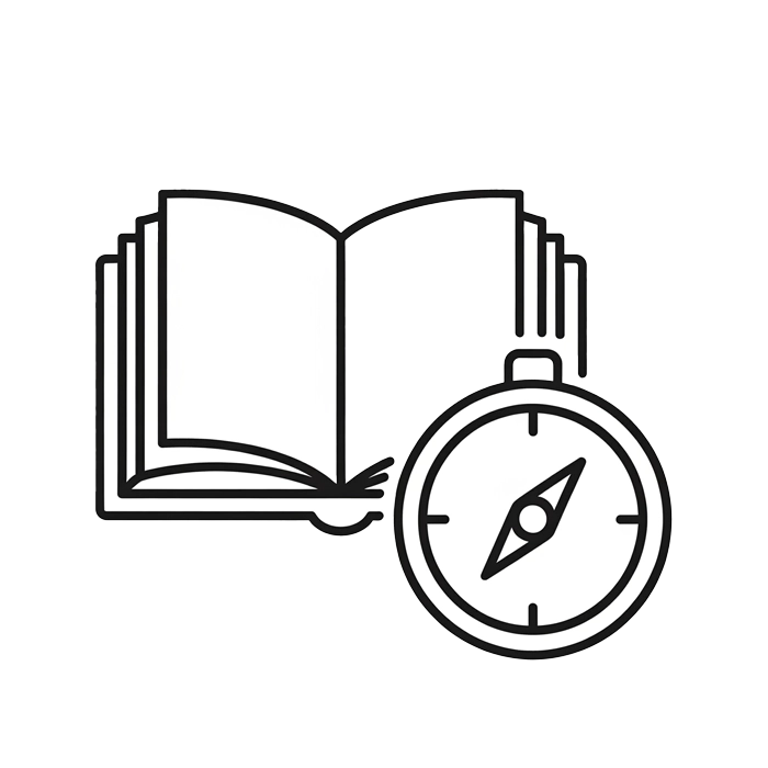 icon features an open book combined with a stylized compass, representing knowledge and guidance from local experts.